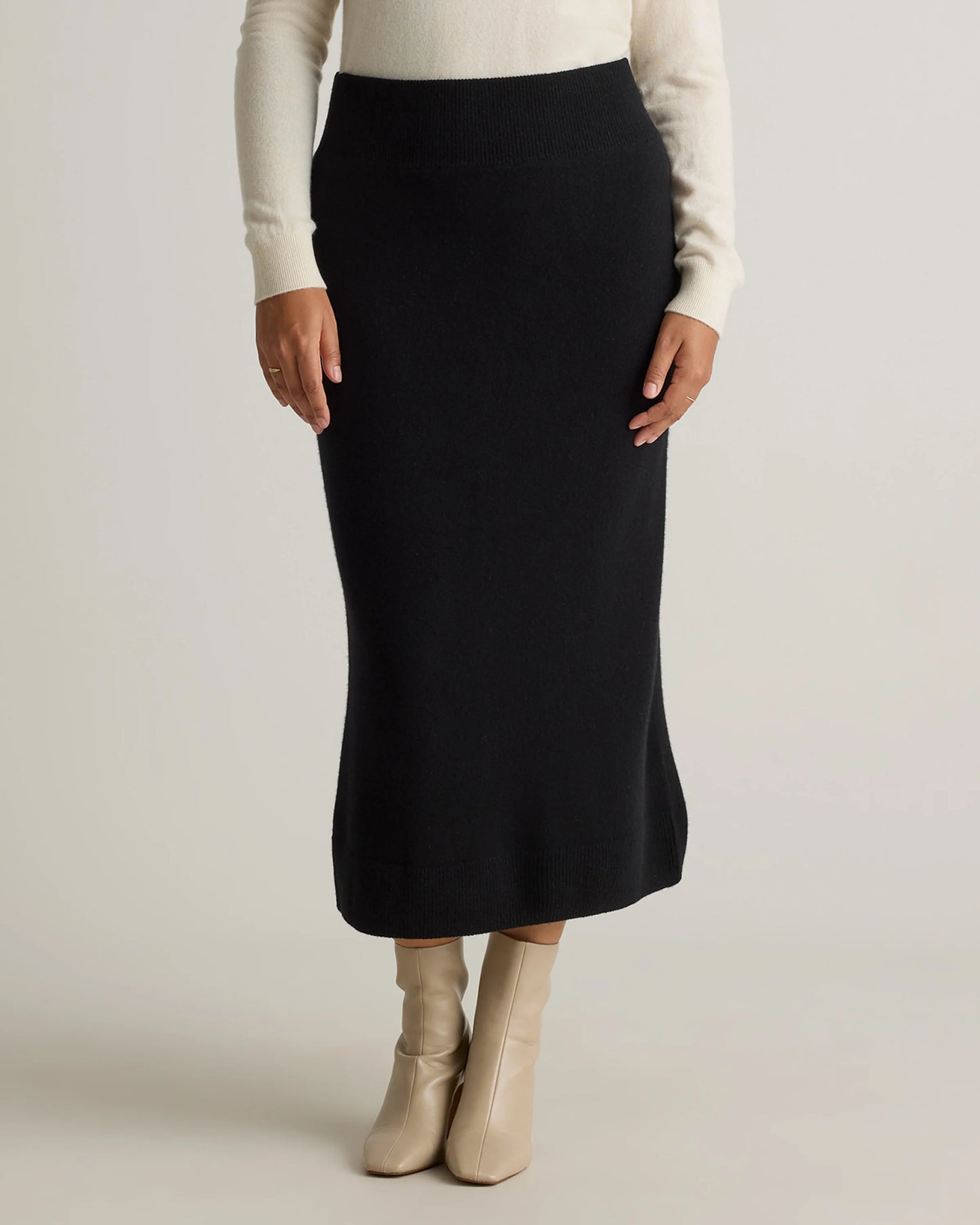 Mongolian Cashmere Fitted Midi Skirt - XS / Brown