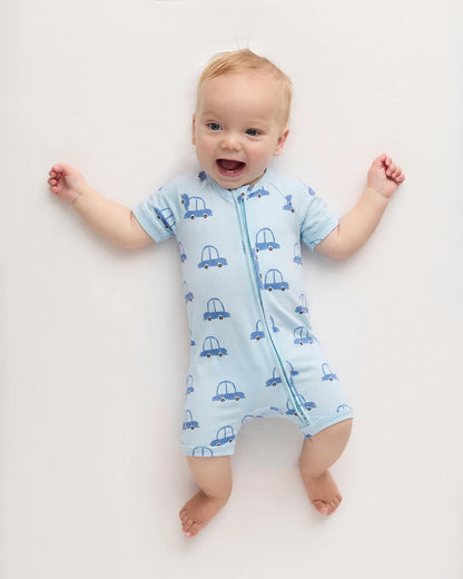 Bamboo Shortie Onesie Pajama - 0-3M / Blue Cars