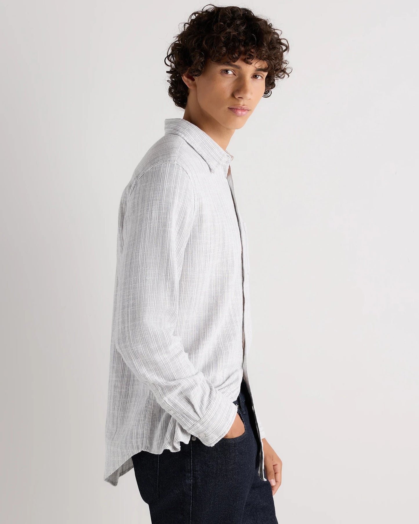 Organic Cotton Stretch Selvage Shirt - S / Mini Blue Stripe
