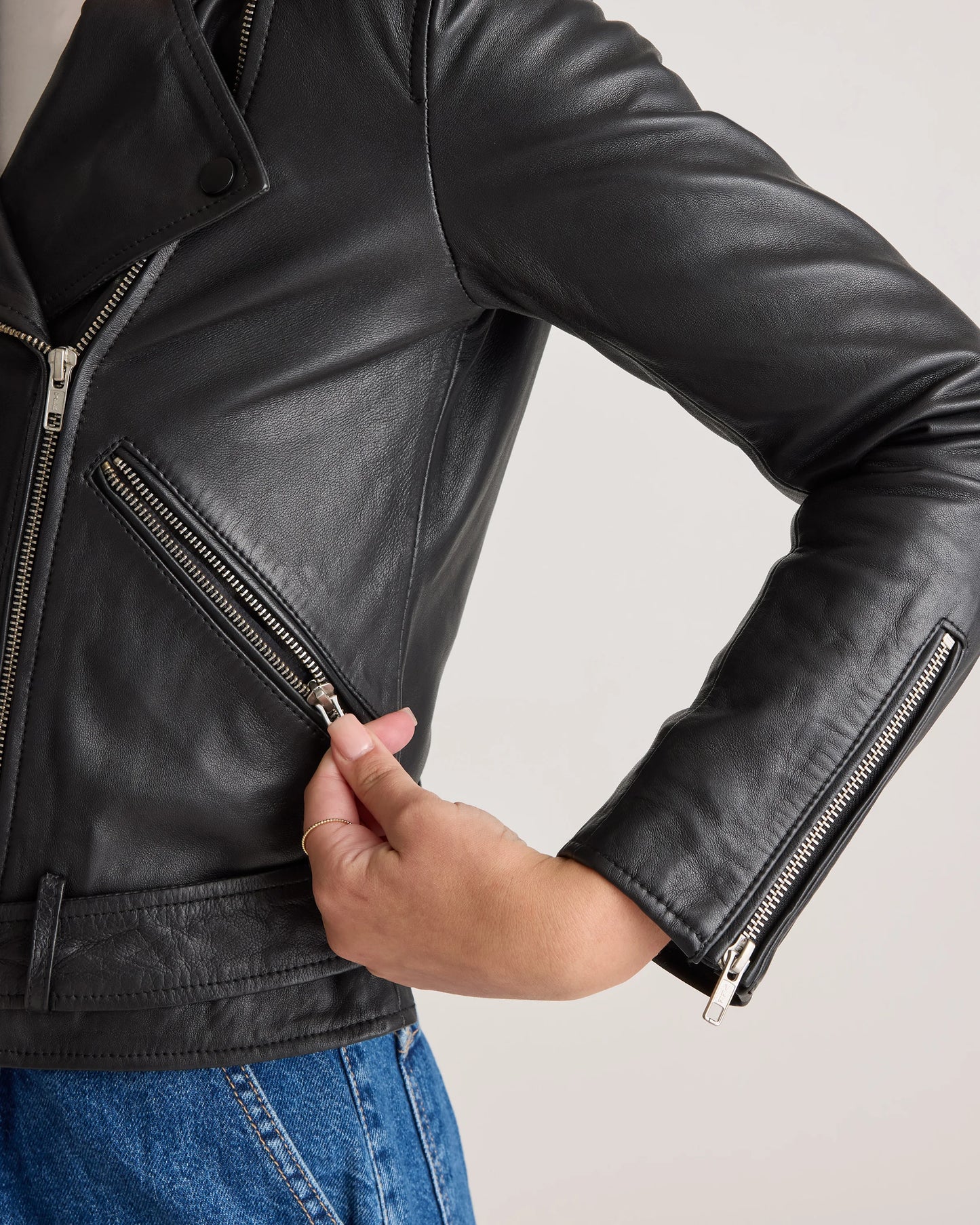 100% Leather Motorcycle Jacket - XS / Cognac