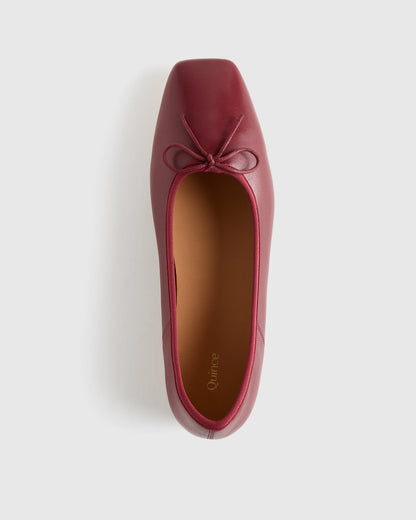 Italian Leather Square Toe Ballet Flat - 5 / Cognac