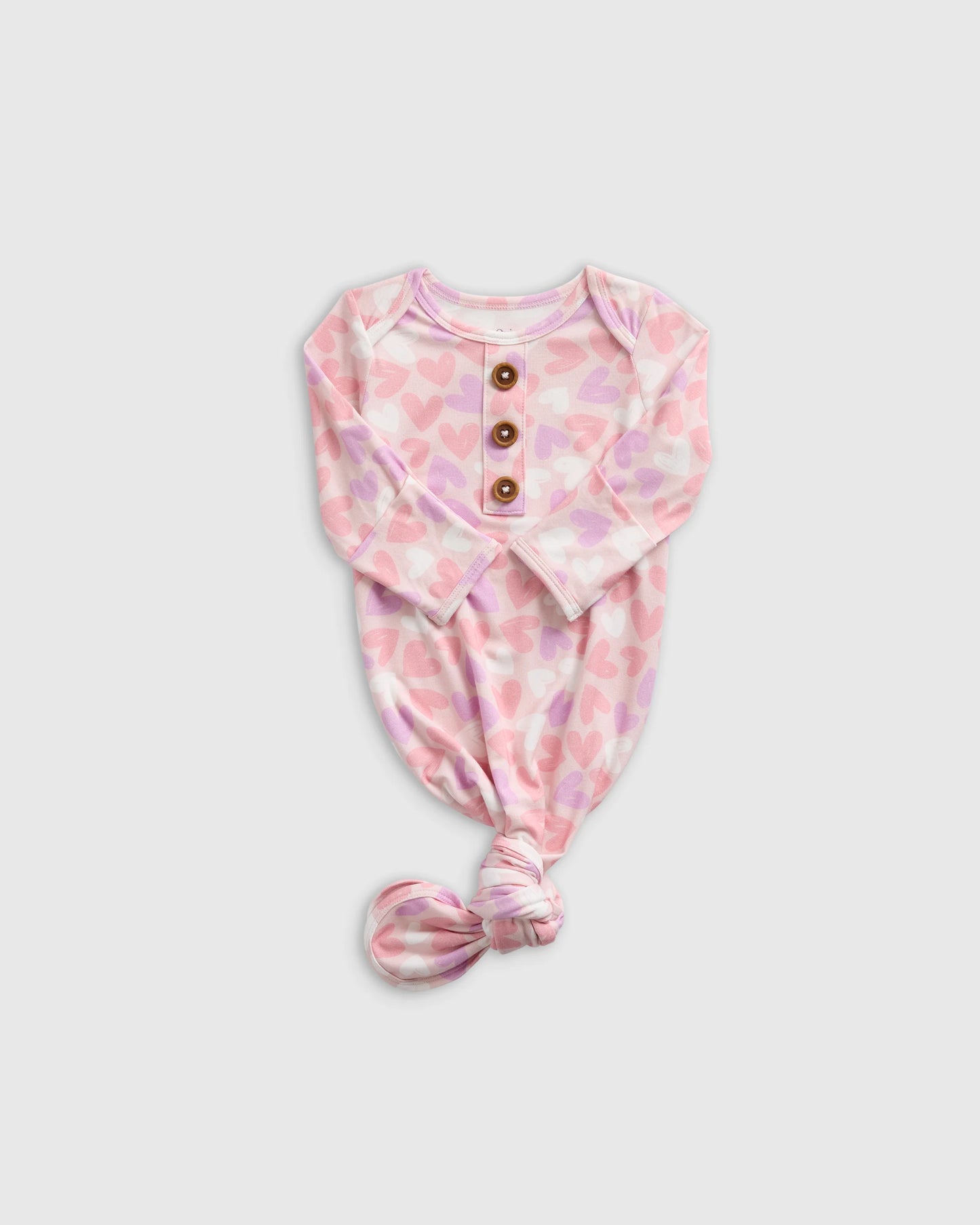 Bamboo Gown, Hat & Swaddle Layette Set - One Size / Lavender Hearts