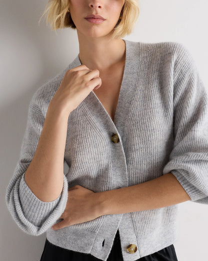 Lightweight Baby Alpaca Cropped V-Neck Cardigan - XS / Smoked Charcoal