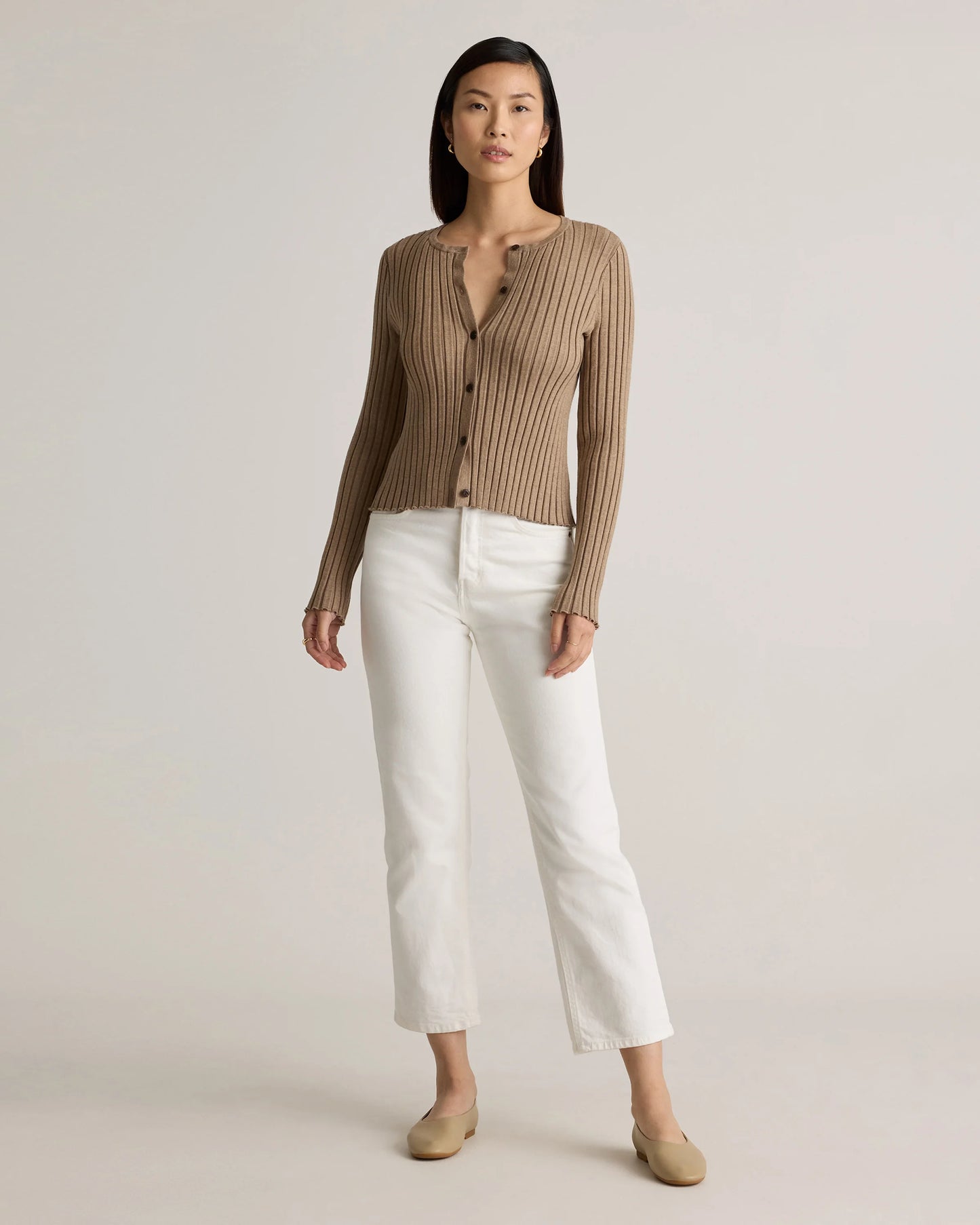 Eco-Knit Cropped Rib Cardigan - XS / Warm Taupe