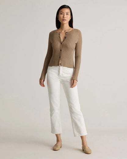 Eco-Knit Cropped Rib Cardigan - XS / Warm Taupe