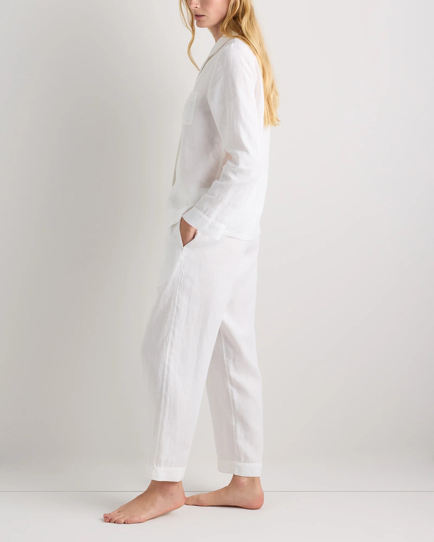 100% European Linen Long Sleeve Pajama Set with Piping - XS / Taupe Brown Gingham