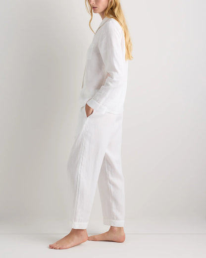 100% European Linen Long Sleeve Pajama Set with Piping - XS / Taupe Brown Gingham