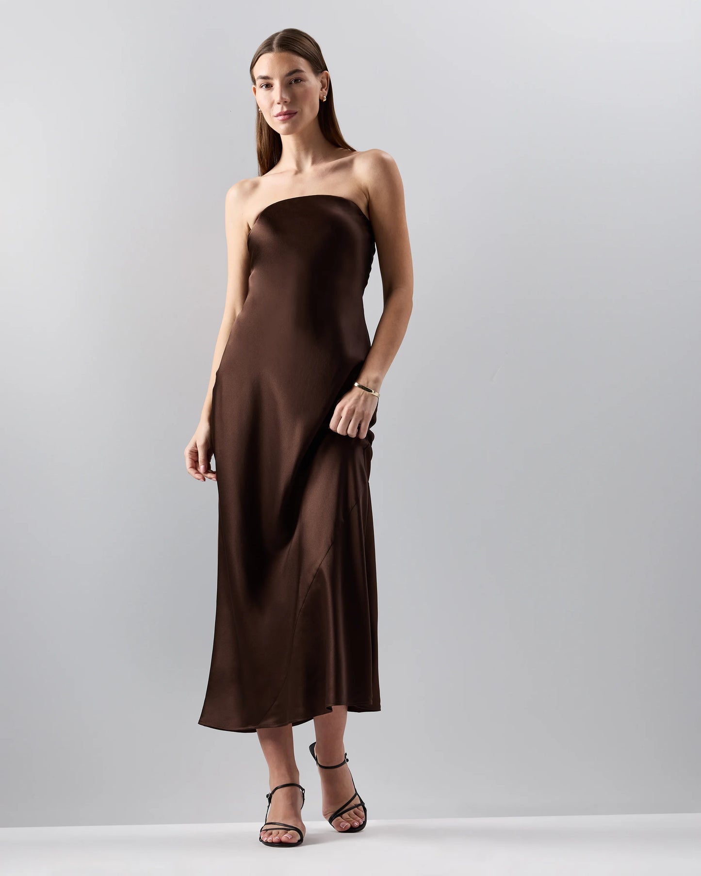 100% Washable Silk Strapless Midi Dress - XS / Hot Fudge