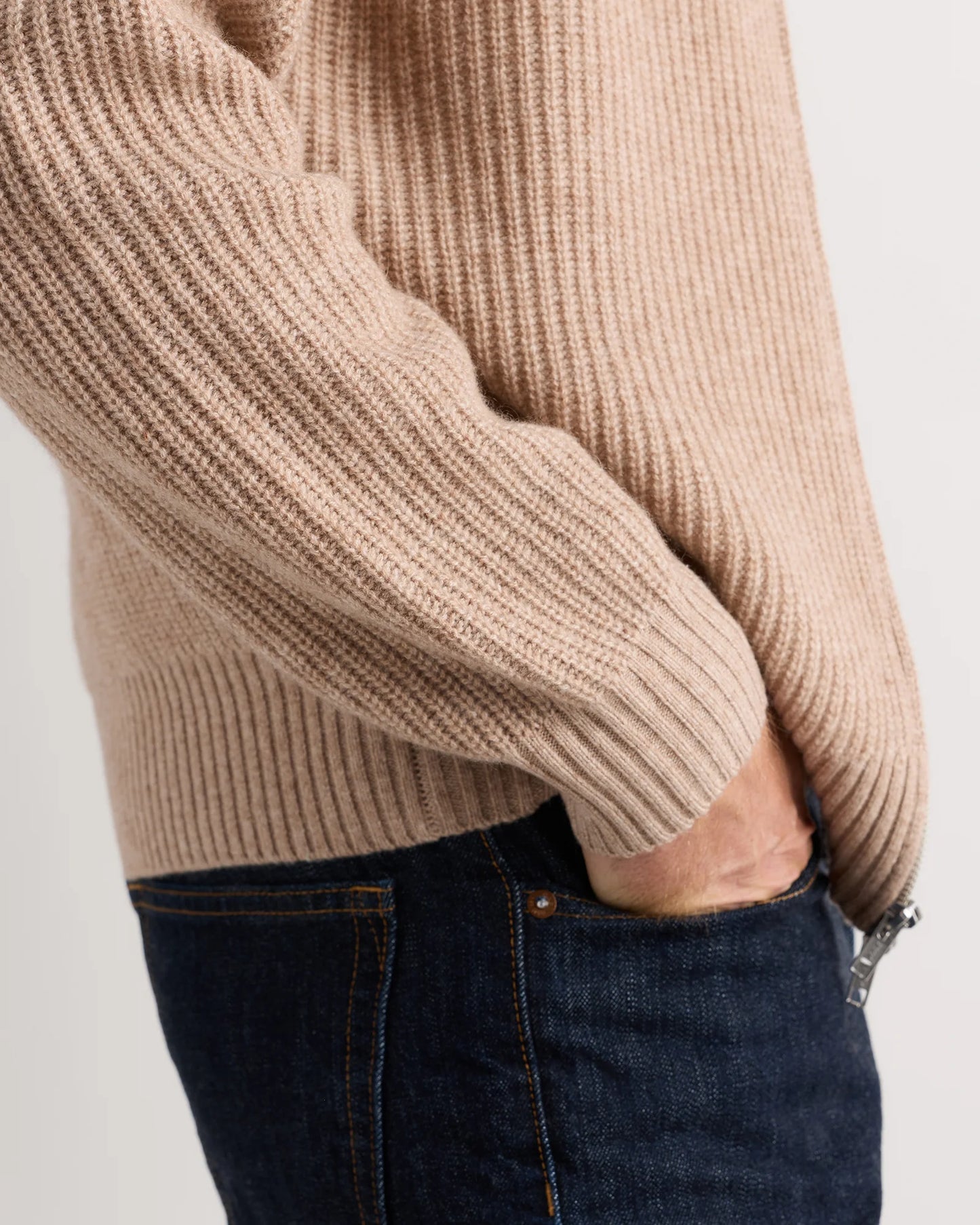 Mongolian Cashmere Fisherman Full Zip Sweater - S / Teak