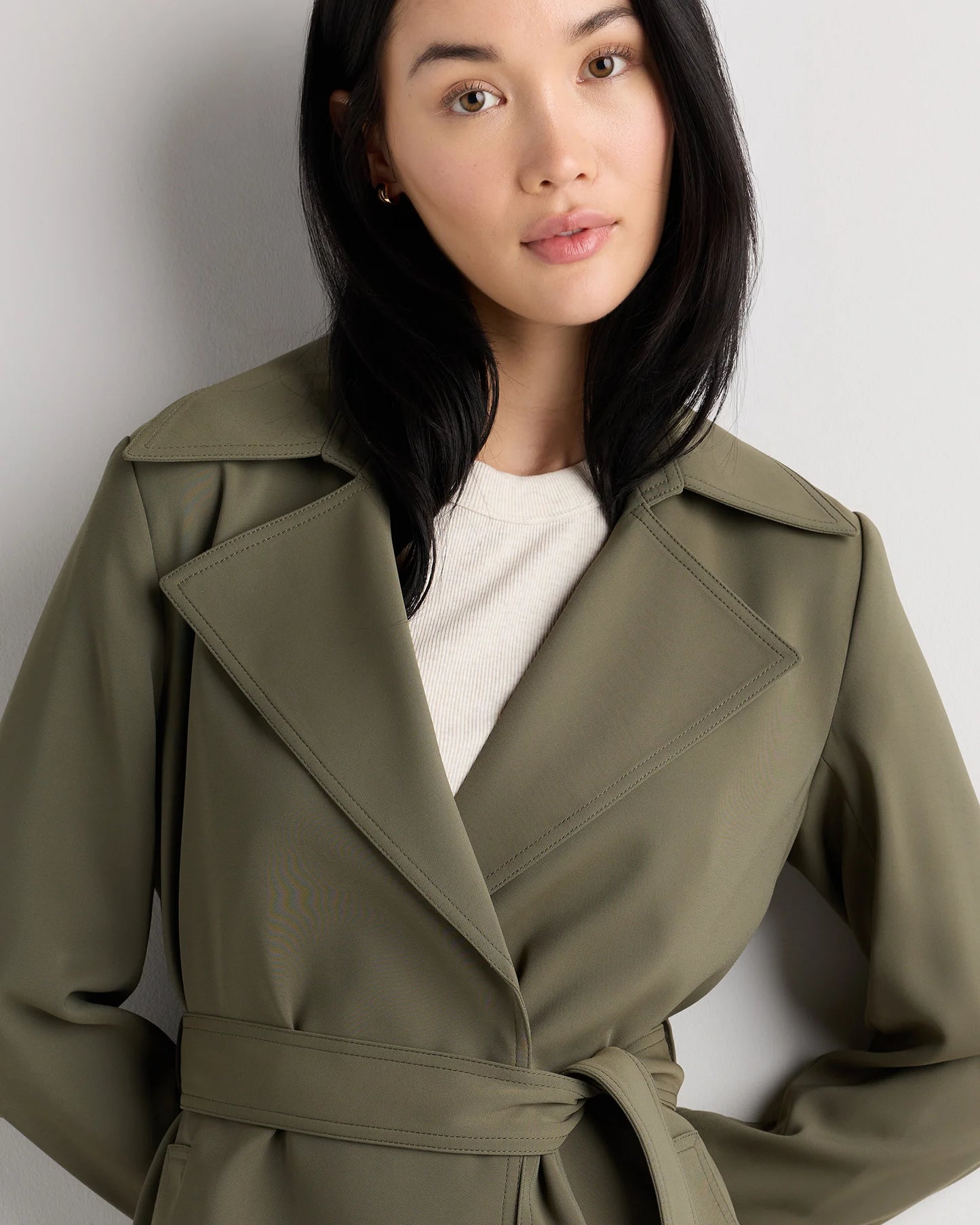 Stretch Crepe Trench Coat - XS / Olive