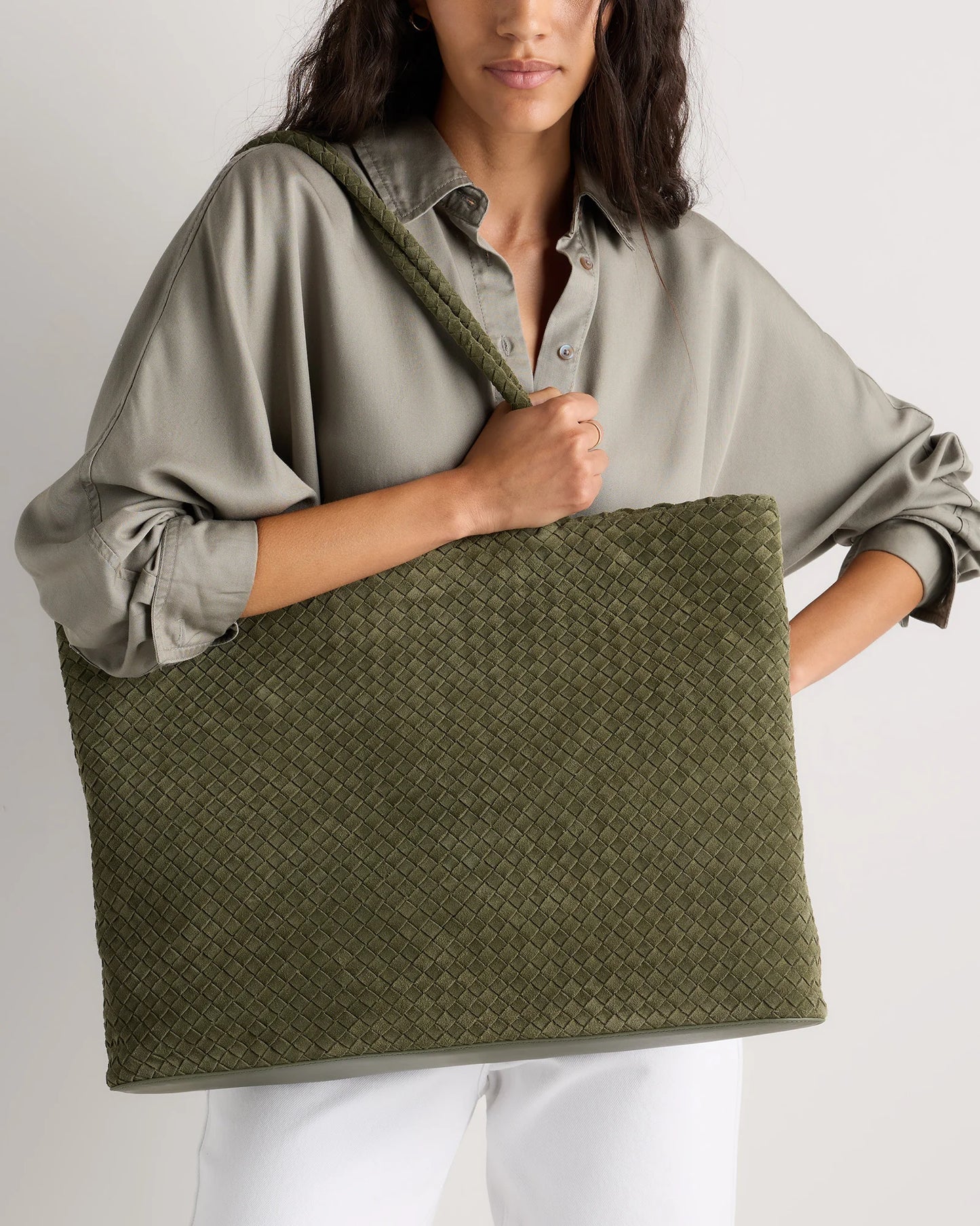 Siena Suede Handwoven Tote - One Size / Pebble