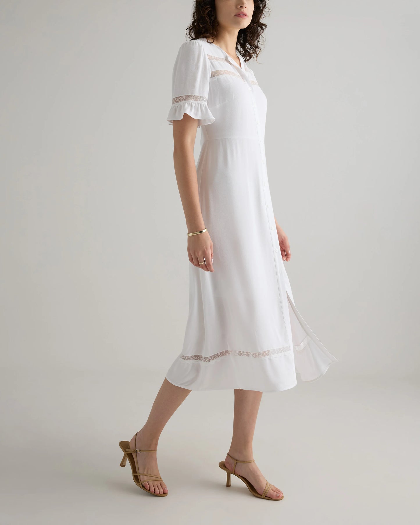 Lightweight Crepe Lace Inset Midi Dress - XS / Moonstone Blue