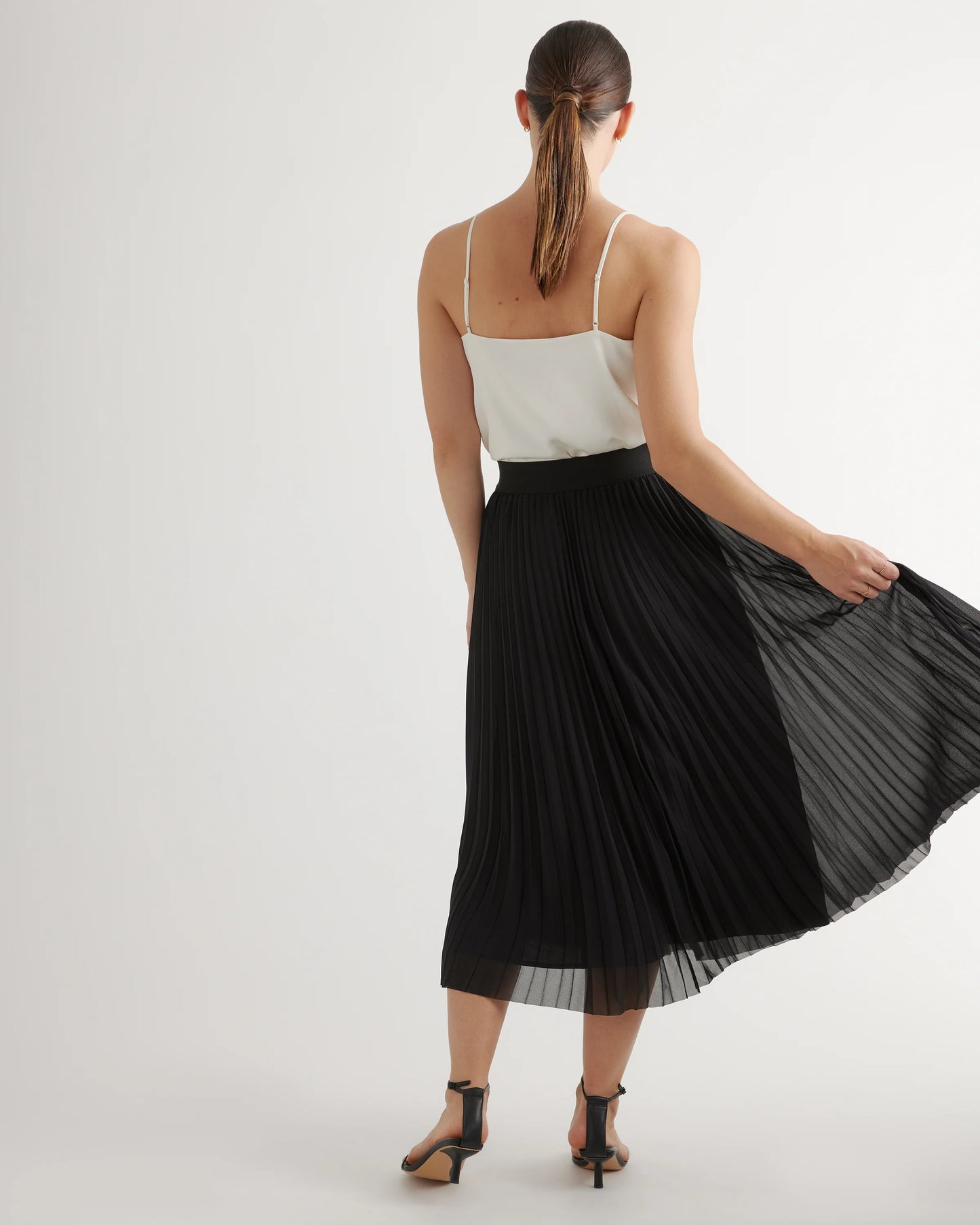 Chiffon Pleated Midi Skirt - XS / Black