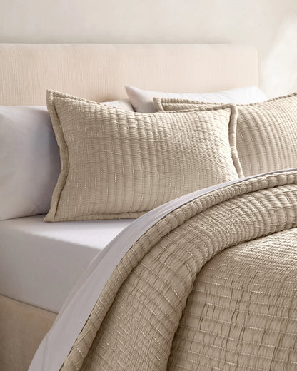 Organic Cotton Channel Stitch Coverlet Set - Twin / Coral Pink