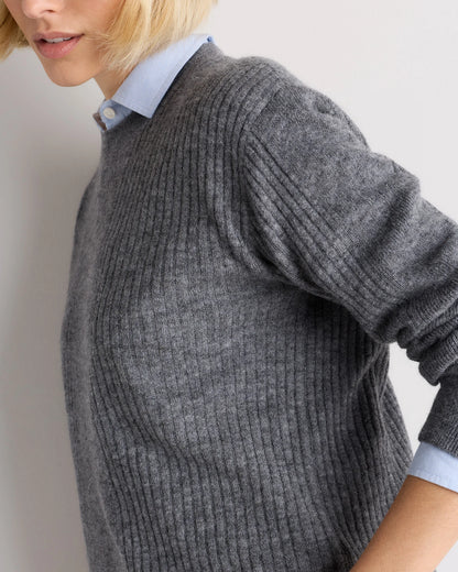 Lightweight Baby Alpaca Ribbed Crewneck - XS / Smoked Charcoal