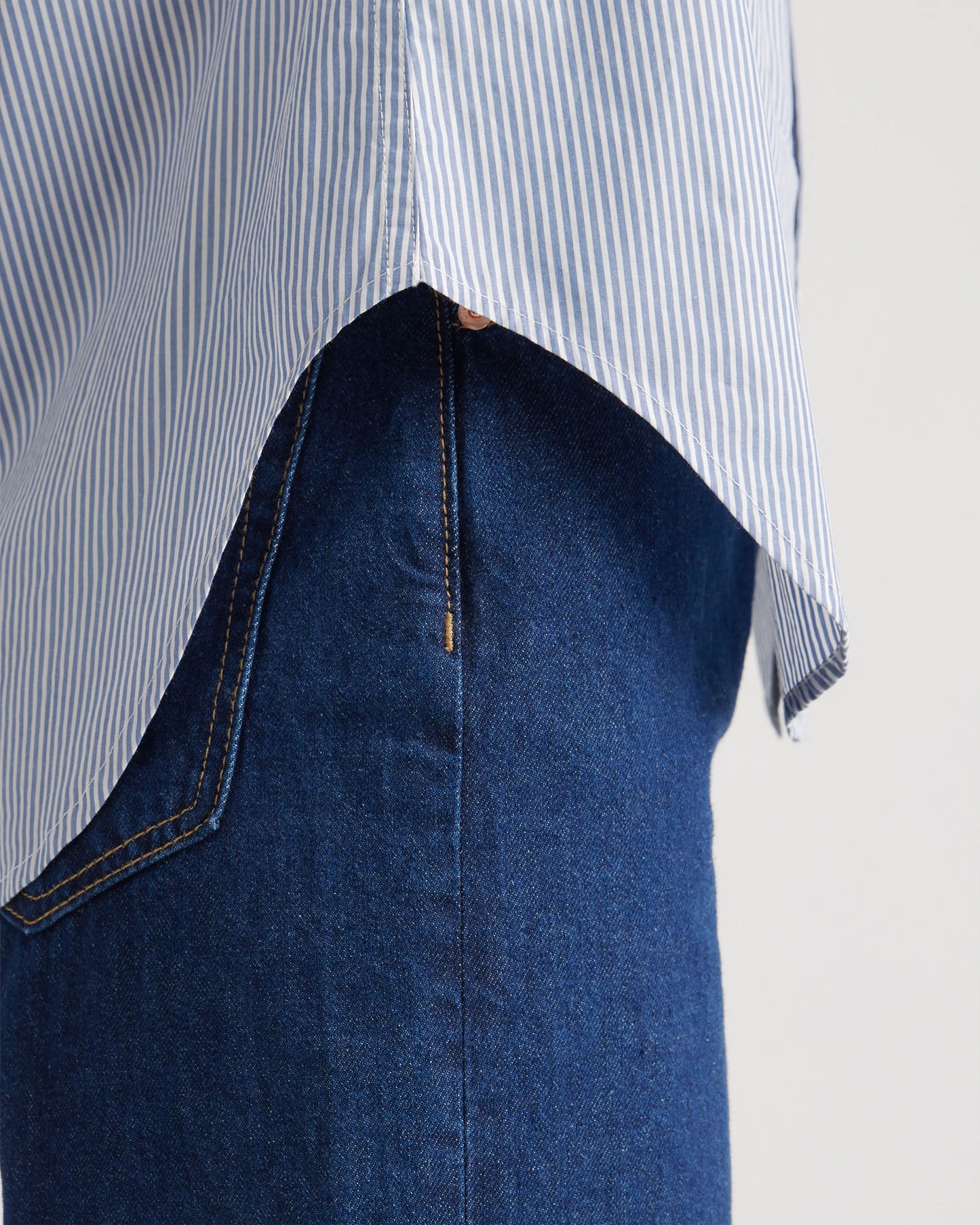 100% Organic Cotton Poplin Long Sleeve Shirt - XS / Delta Blue Double Stripe