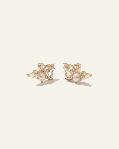 Mini Topaz Pearl Sparkle Climber Earrings - One Size / Gold Vermeil