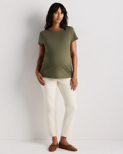 Cotton Modal Maternity Crew Neck Tee (2-pack) - XS / Black/Redwood Brown