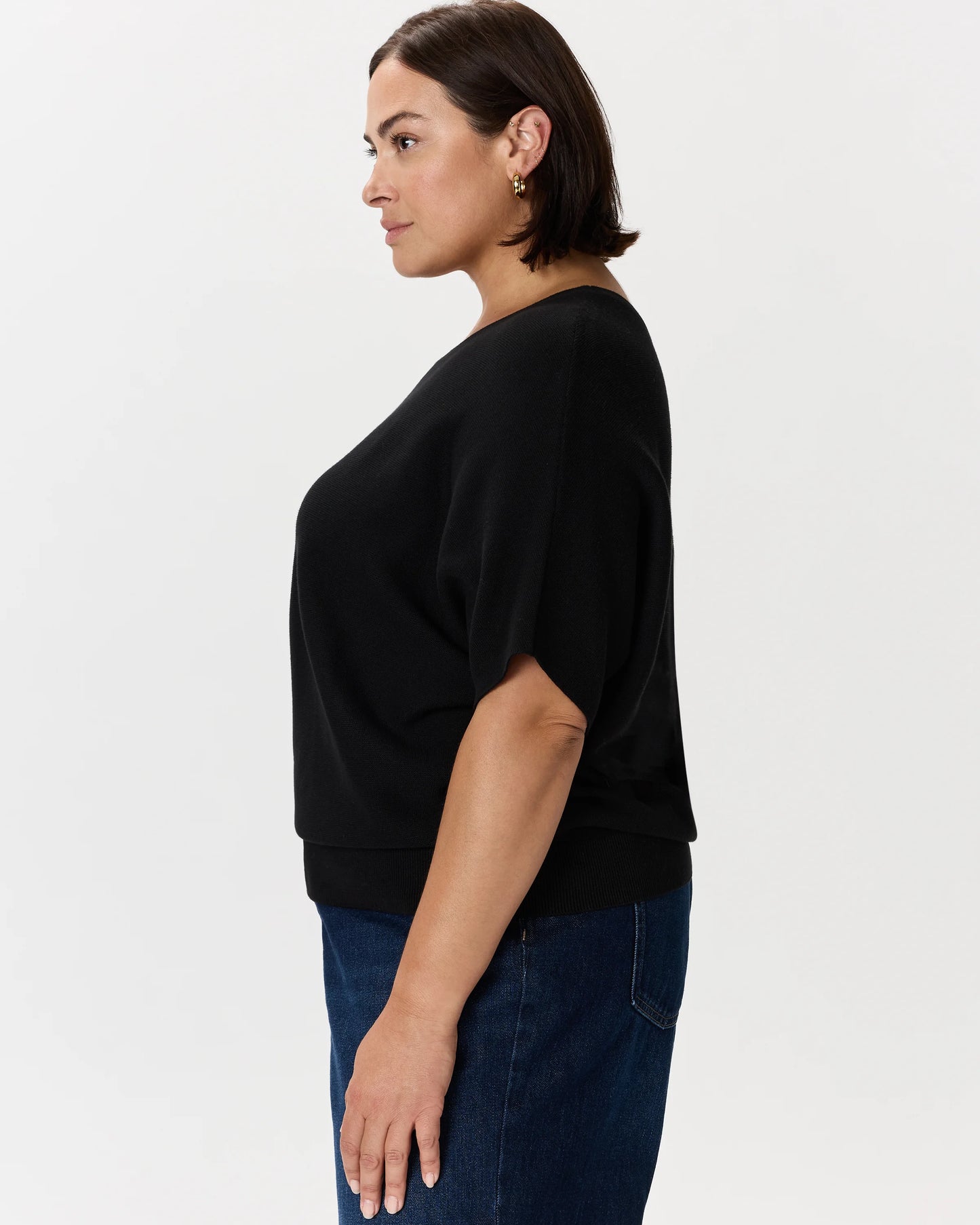 Lightweight Cotton Cashmere Link-Stitch Dolman Sweater - 1X / Orchid Blue Mini Stripe