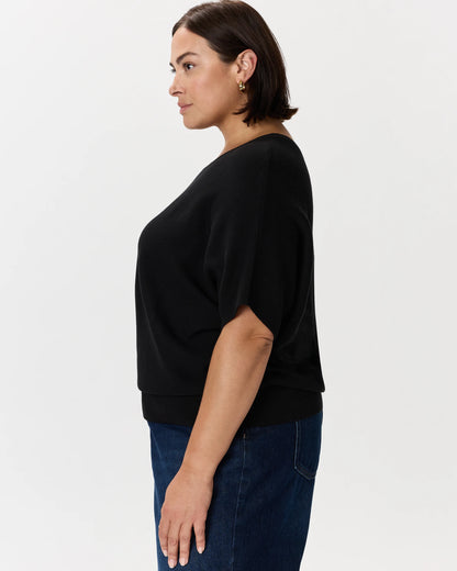 Lightweight Cotton Cashmere Link-Stitch Dolman Sweater - 1X / Orchid Blue Mini Stripe