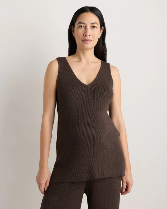 Cotton Cashmere Maternity and Nursing V-Neck Tank - XS / Mocha Heather