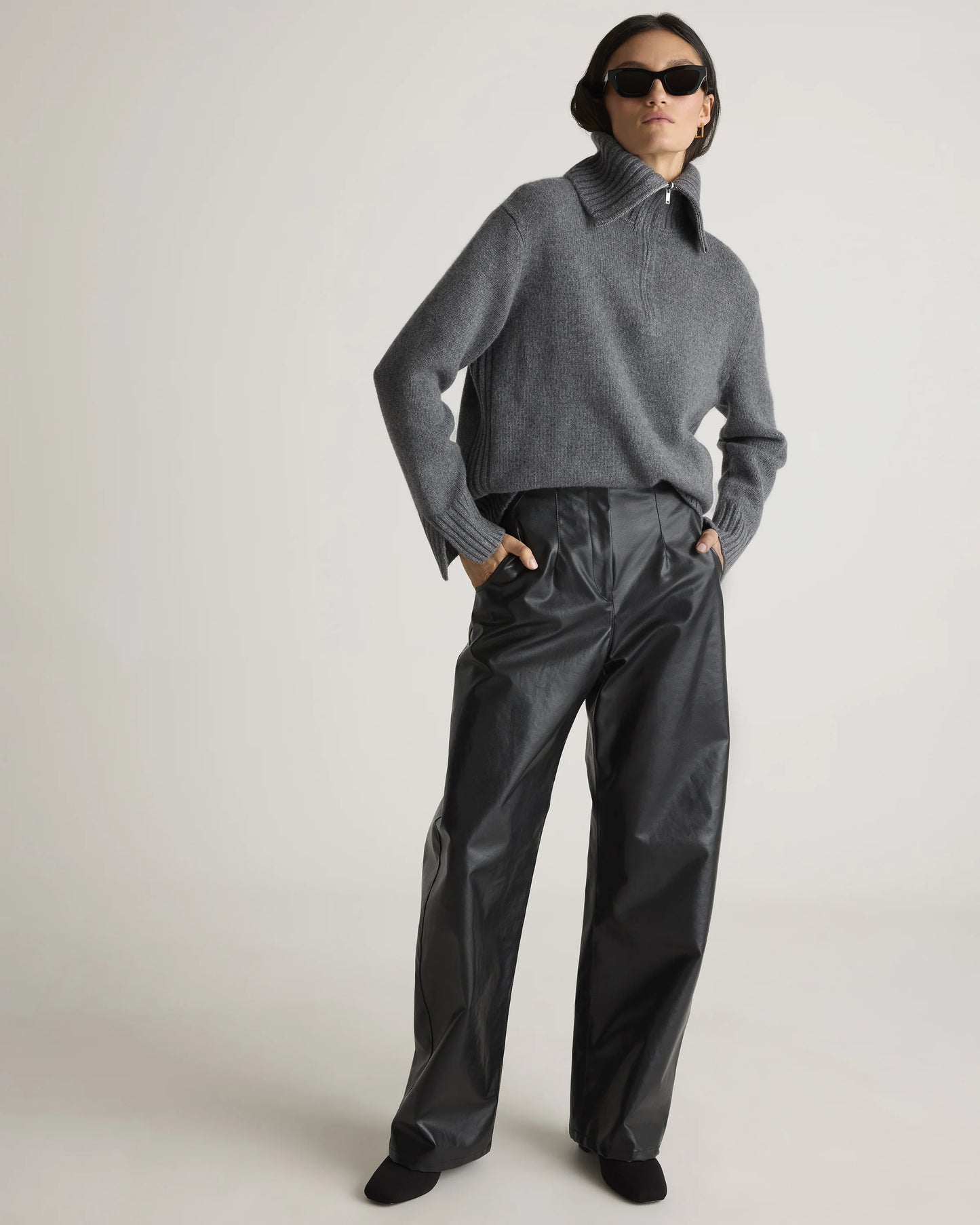 Luxe Baby Cashmere Quarter Zip Sweater - XS / Creamy Cortado