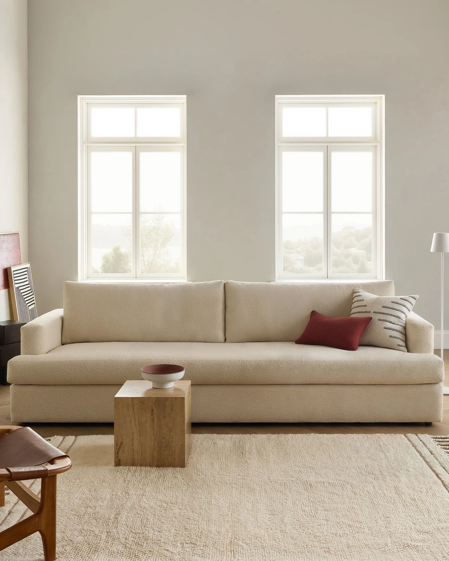 Sierra Curved Arm Sofa in Performance Boucle - 7ft / Linen