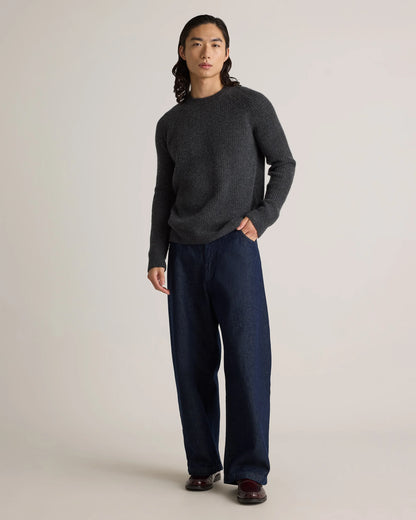 Mongolian Cashmere Fisherman Crewneck Sweater - S / Navy Marl