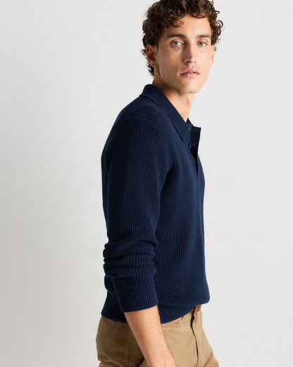 100% Organic Cotton Ribbed Polo Sweater - XS / Mid Heather Grey