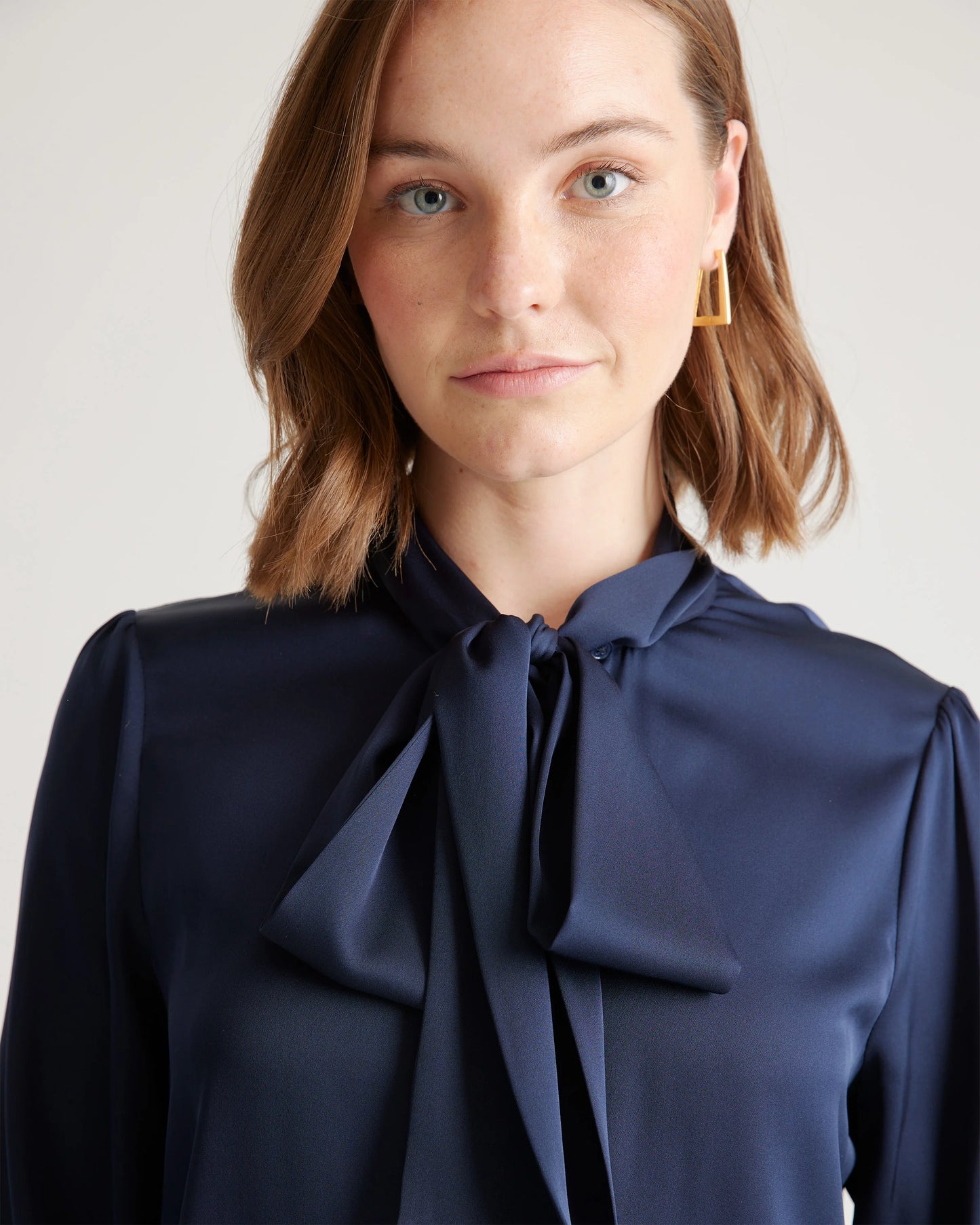 Washable Stretch Silk Tie Neck Blouse - XS / Moonstone Blue