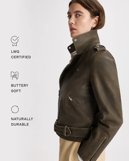 100% Leather Motorcycle Jacket - XS / Cognac