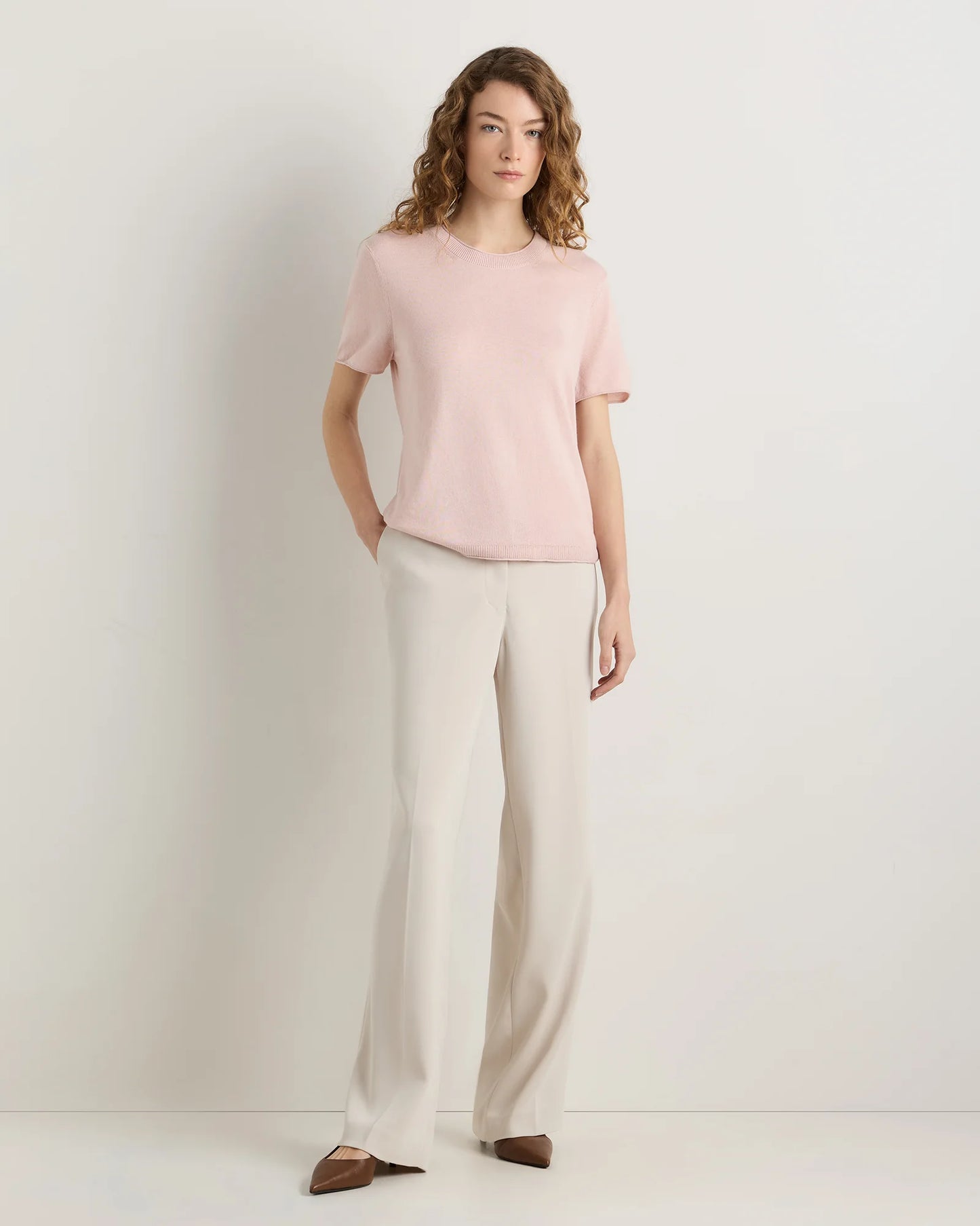 Lightweight Cotton Cashmere Relaxed Sweater Tee - XS / Sugar Stone