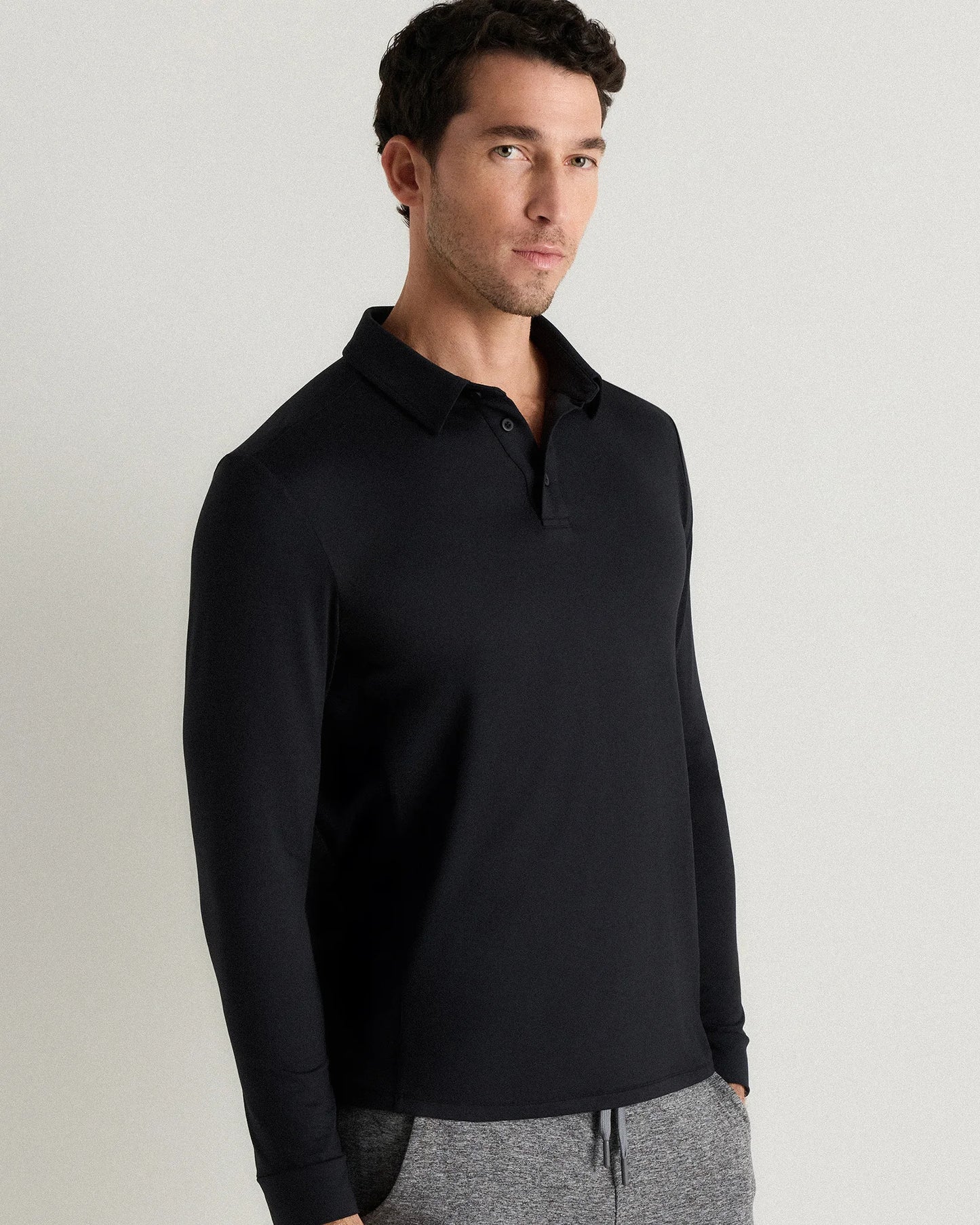Flowknit Breeze Performance Long Sleeve Polo - XS / Heather Black