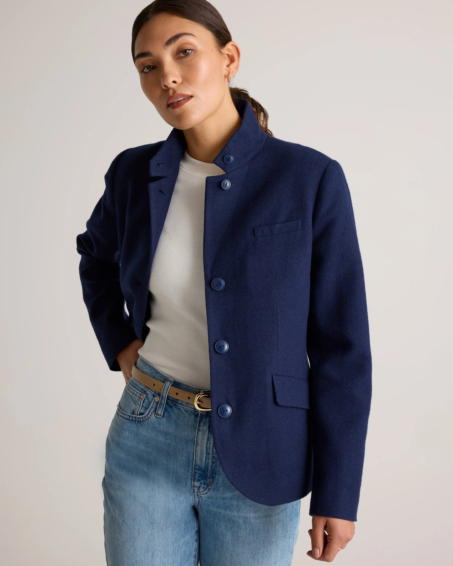 Italian Wool Stand Collar Blazer - XS / Warm Camel