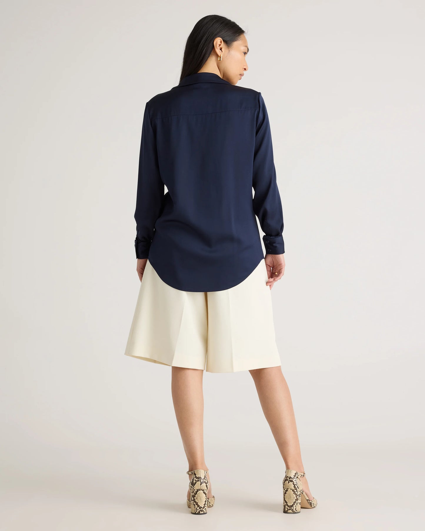 Washable Stretch Silk Notch Collar Blouse - XS / Moonstone Blue