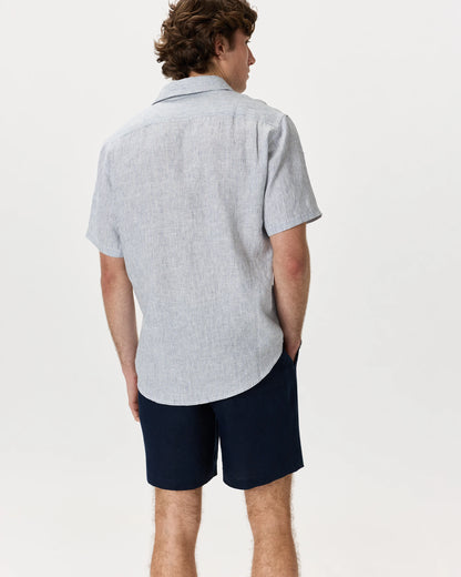 100% European Linen Relaxed Short Sleeve Shirt - XS / Taupe Brown Chambray