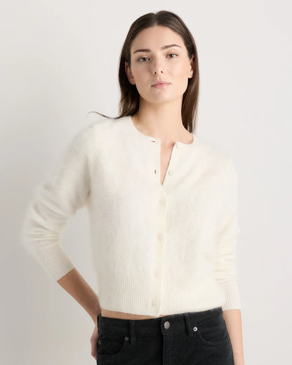 Brushed Cashmere Cropped Crewneck Cardigan - XS / Heather Grey