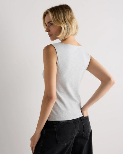 Stretch Cotton Jersey Boat Neck Tank - XS / Heather Grey