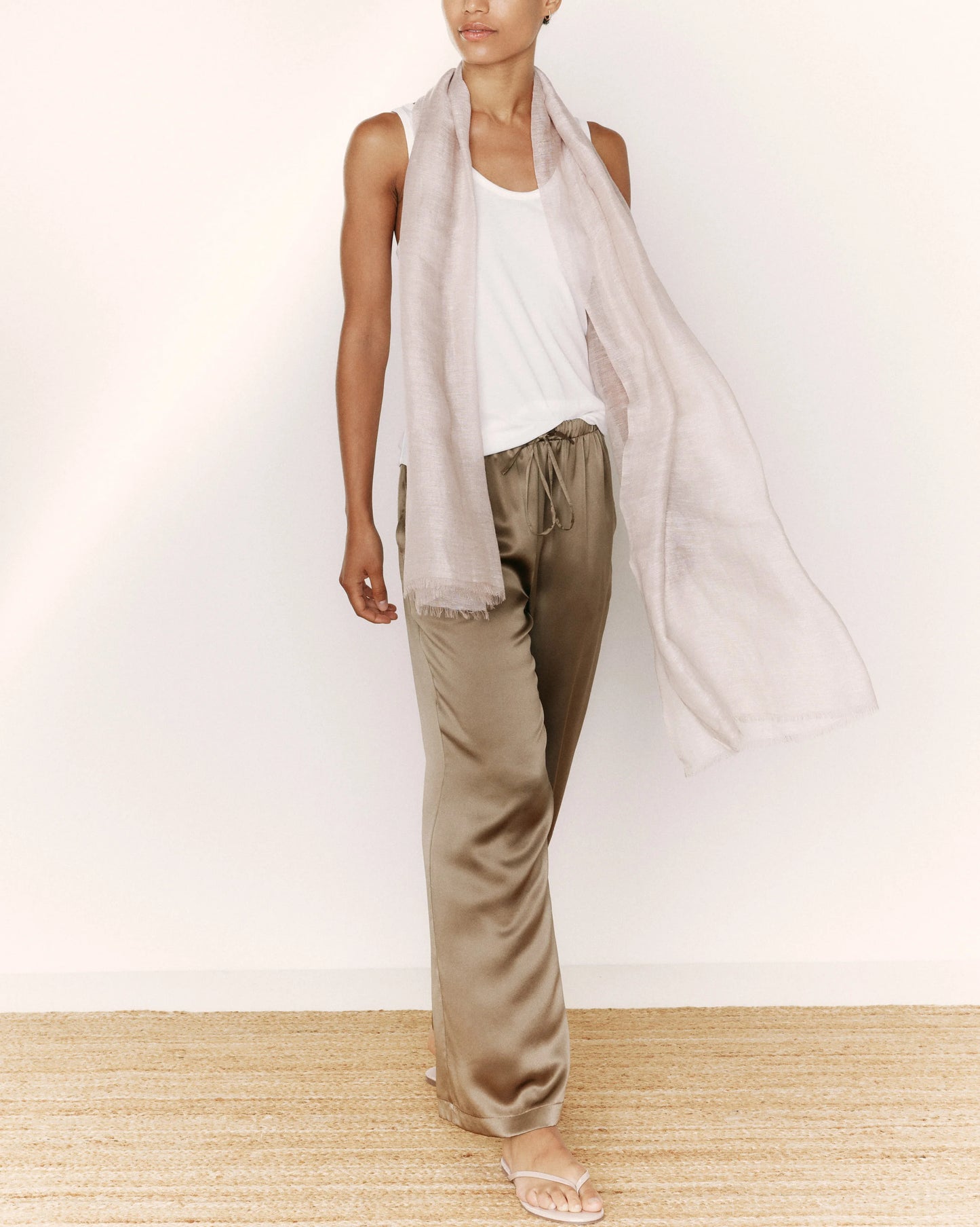 Lightweight Linen Silk Cashmere Scarf - One Size / Ivory