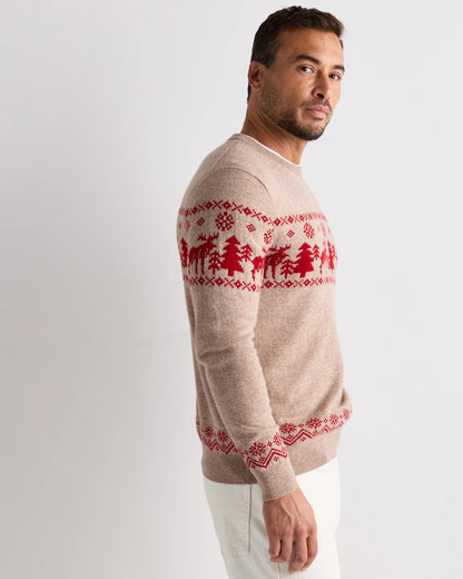 Mongolian Cashmere Fair Isle Christmas Sweater - S / Oatmeal/Varsity Red