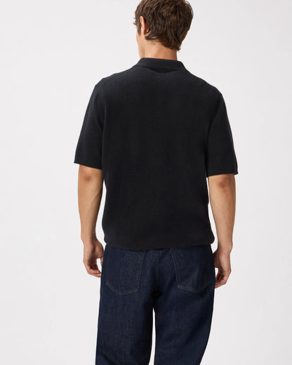 100% Mongolian Cashmere Short Sleeve Polo Sweater - S / Heather Storm Blue