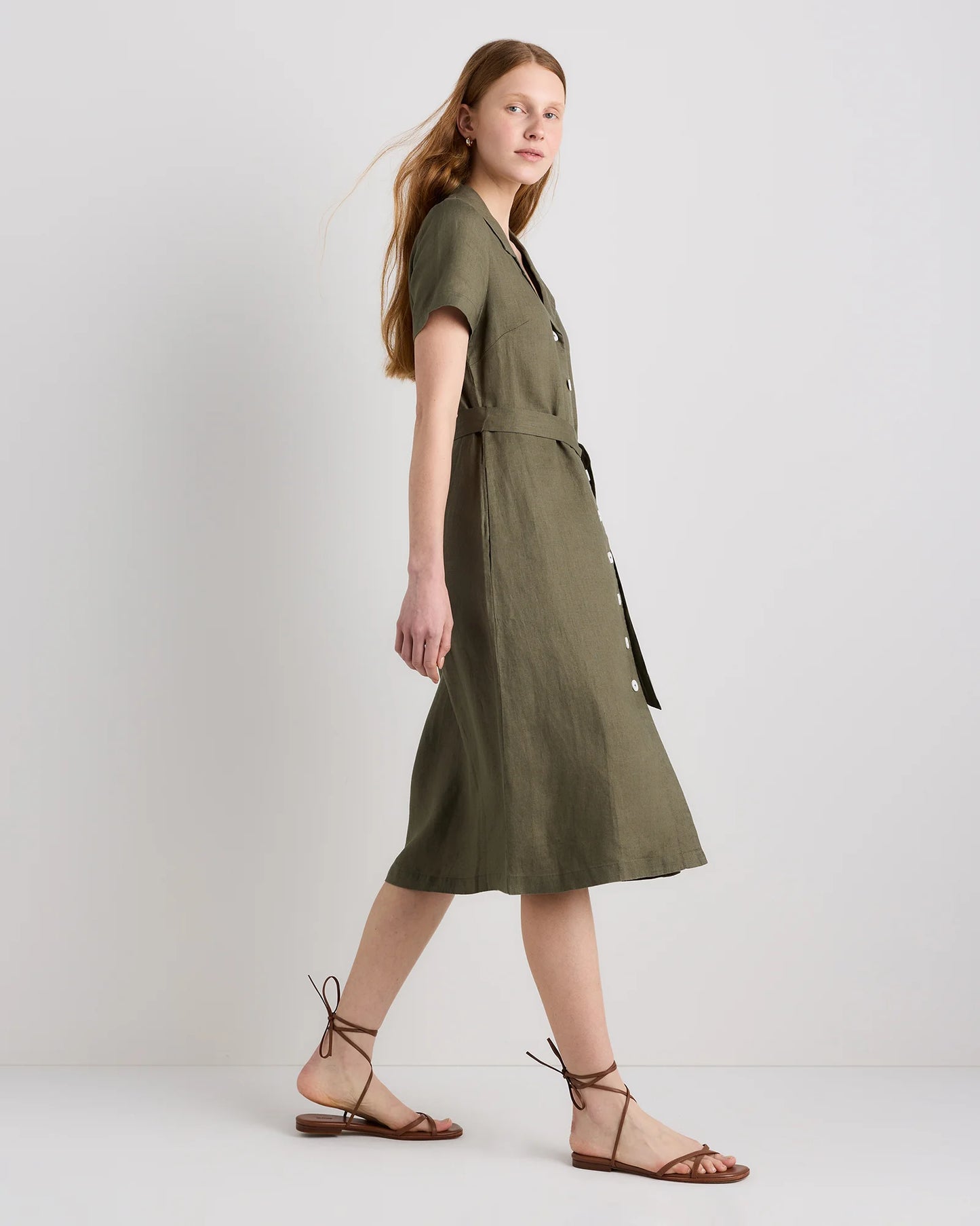 100% European Linen Button Front Dress - XS / Sky Blue Mariner Stripe