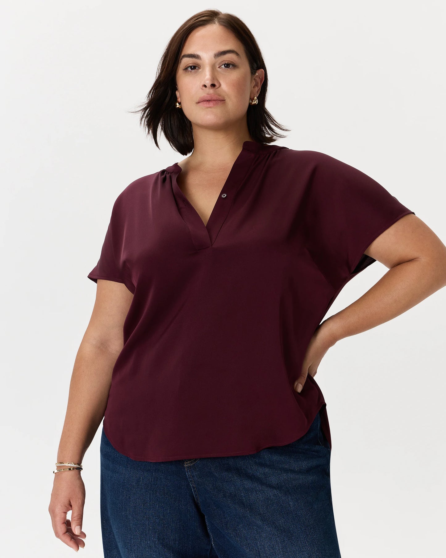 Washable Stretch Silk Dolman Sleeve Blouse - 1X / Black