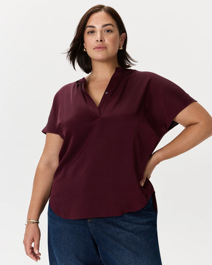 Washable Stretch Silk Dolman Sleeve Blouse - 1X / Black
