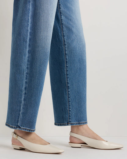 Italian Leather Slingback Flat - 5 / Bone
