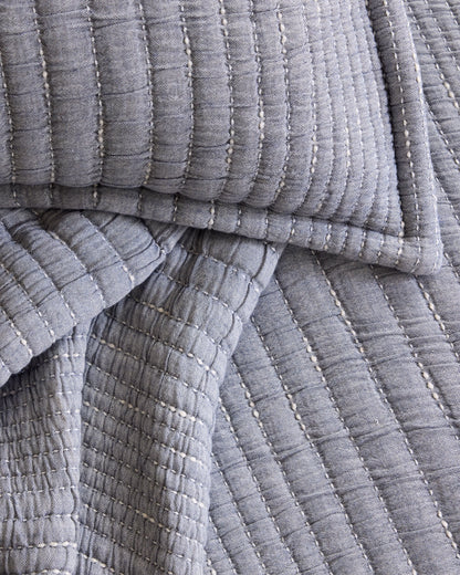 Organic Cotton Channel Stitch Coverlet Set - Twin / Coral Pink