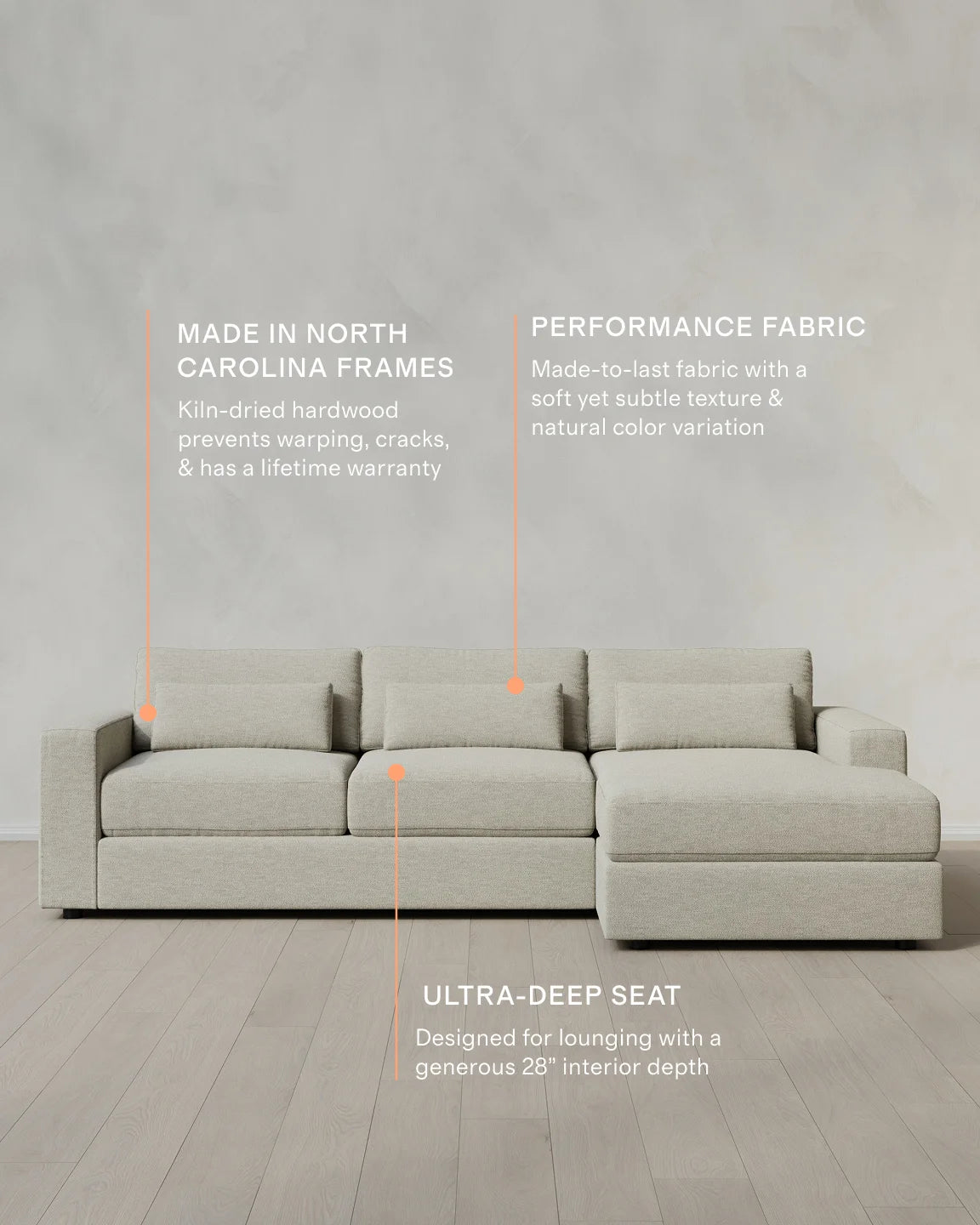 Ashford Deep Seat Chaise Sectional in Performance Basketweave - 119" Right Arm / Flax