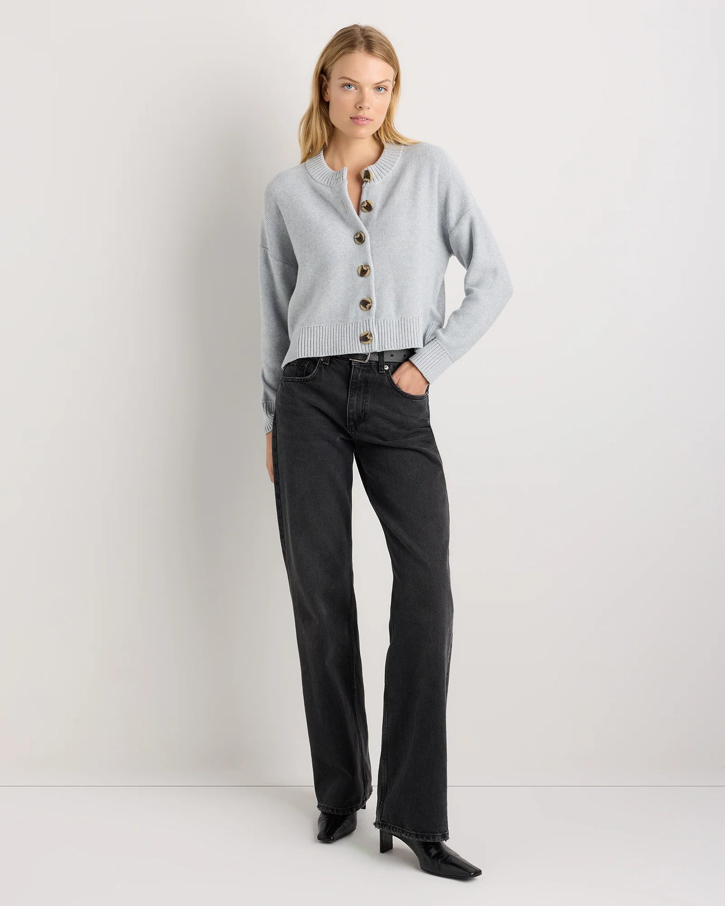 100% Organic Cotton Cropped Cardigan - XS / Heather Brown