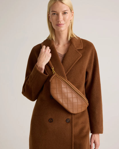 Italian Leather Diamond Stitch Sling - One Size / Cognac