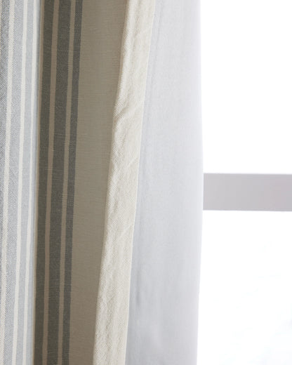 Coastal Stripe Linen Cotton Room Darkening Curtain - Single Panel - 48x84 / Ivory/Sage Green